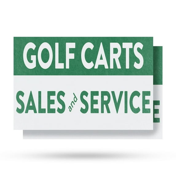 Golf Carts Sales and Service Vinyl Decal 2 Pack of 18 Inch x 24 Inch Weatherproof Heavy-Duty Adhesive Backing | Quality Products, Reliable Repairs, Local Shops | Made in USA