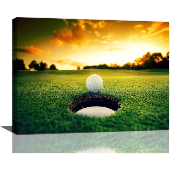 Golf Cave Wall Art Golf Course Pictures Wall Decor Landscape Sunsert Canvas Golfing Sport Painting Modern Artwork Home Decoration for Office Gym Bathroom Living Room Bedroom Framed 16"x12"