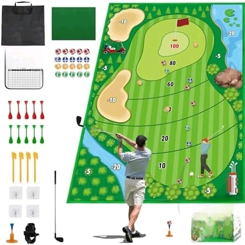 Golf Chipping Game Mat Set, Golf Hitting Training Mat Practice Outdoor Indoor for Adults Family, Kids Outdoor Play Equipment, Stick Chip Games for Backyard Office Home (70.1x47.2in)