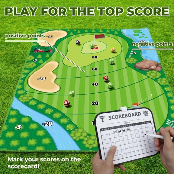 Golf Chipping Game Mat Set, Golf Hitting Training Mat Practice Outdoor Indoor for Adults Family, Kids Outdoor Play Equipment, Stick Chip Games for Backyard Office Home (70.1x47.2in)