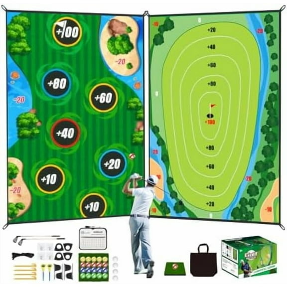 Golf Chipping Game Set (54pcs): 65FT Double-Sided Practice Mat, indoor/outdoor use. For adults, yard target game. Christmas gift for men/women. Sport & Recreation.