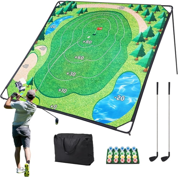 Golf Chipping Game Set, 71"x71" Battle Golf Game with Sticky Target, Portable Indoor Outdoor Golf Practice Game with 2 Adjustable Clubs & 20 Sticky Balls for Adults, Golfers & Backyard