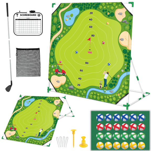 Plustopoy Golf Chipping Game, Sticky Outdoor Portable Velcro Target Practice Set , Hitting Mat for Adults and Kids