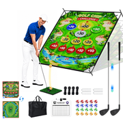 Golf Chipping Game Set, Portable Battle Golf Game with 71" x 71" Dual-Sided Target, Adjustable Stand, 2 Clubs and 20 Sticky Balls, Indoor & Outdoor Family Gift