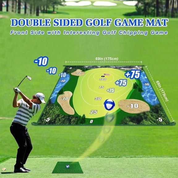 Golf Chipping Game Set with Hitting Mat, Double Sided Practice Mat for Indoor Outdoor Training with Sticky Balls