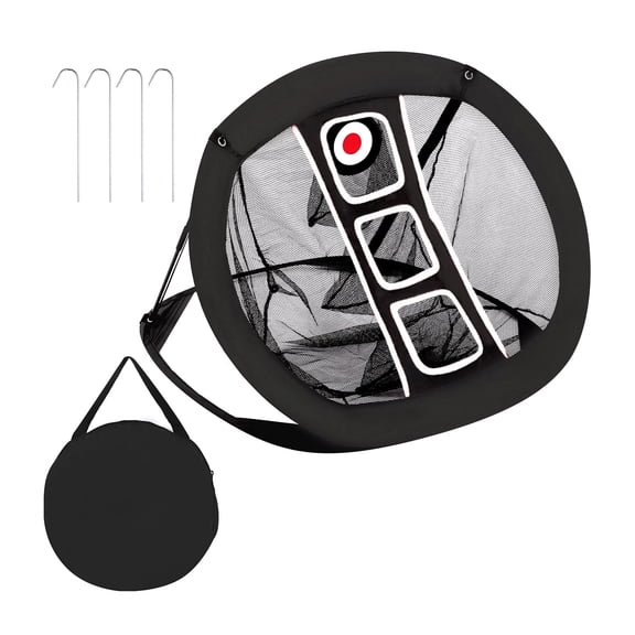 Golf Chipping Net, 34 in / 86.5 cm Practice Net with Target, Black Border, Black Net, 210D Polyester, Portable Indoor Golfing, Easy Setup, Includes Ground Nails