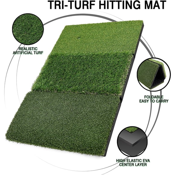 Golf Chipping Net and 3-in-1 Artificial Turf Hitting Mat Set