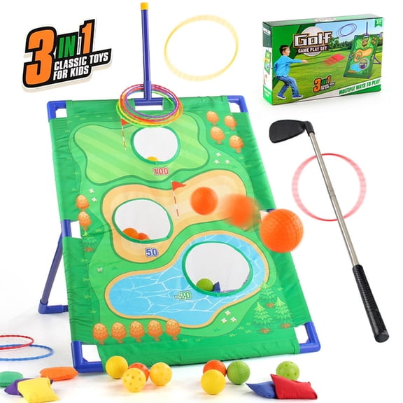 Golf Chipping Practice Mat Set with Training Stick, Indoor & Outdoor Hitting Mat for Adults, Kids, Family Backyard, Office, Home Use,7888-31