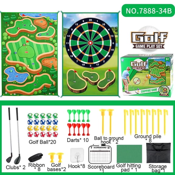 Golf Chipping Practice Mat Set with Training Stick, Indoor & Outdoor Hitting Mat for Adults, Kids, Family Backyard, Office, Home Use,7888-34B