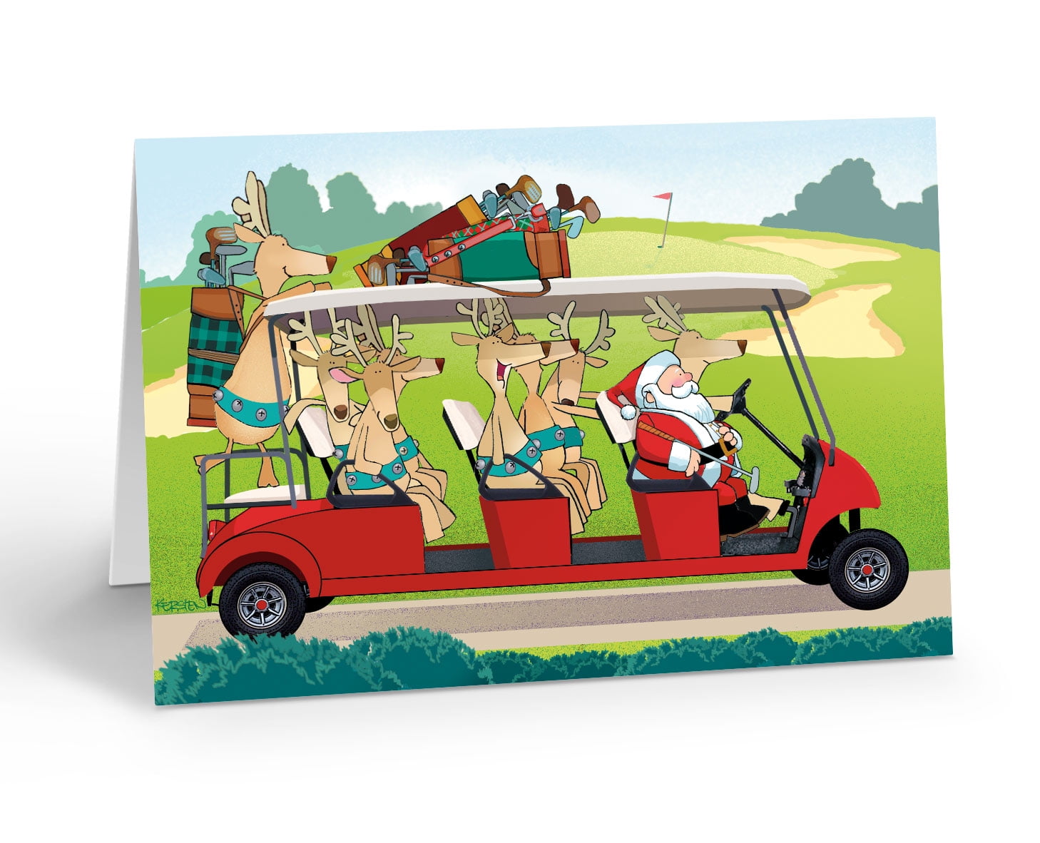 STONEHOUSE COLLECTION Golf Christmas Card - Funny Golfing Christmas Cards - Santa's Golf Cart - 10012