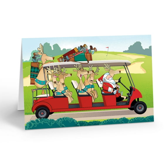 Golf Christmas Card - Funny Golfing Christmas Cards - Santa's Golf Cart - 10012