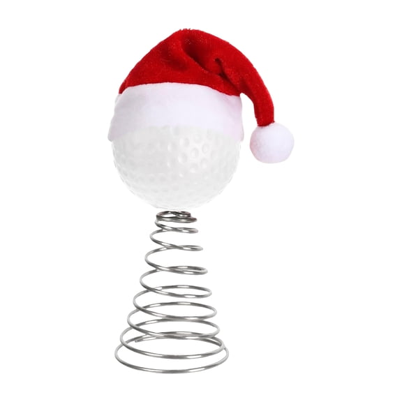 Golf Christmas Tree Topper Ornament – Small Golf Ball Tree Top Decor with Santa Hat – Holiday Xmas Tabletop & Home Display – Perfect Gift for Golfers, Men, Seniors, Players & Teams (White)