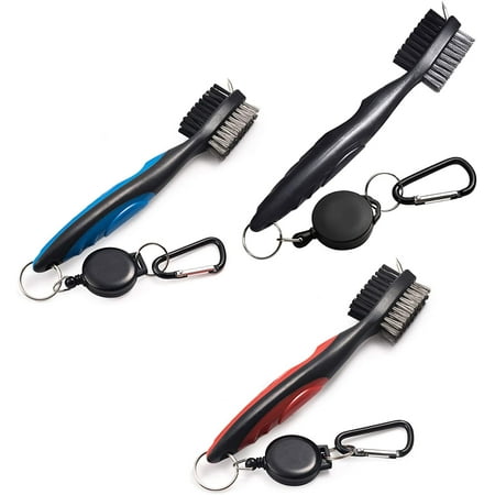 Golf Club Brush Groove Cleaner with Retractable Zip-line and Aluminum Carabiner Cleaning Tools