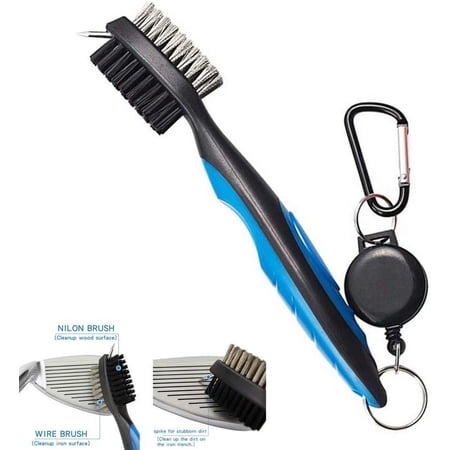 Golf Club Brush and Groove Cleaning Dual Sided Putter Wedge Ball Groove Cleaner Kit with Spike and Loop Clip