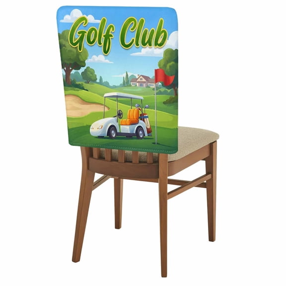 Golf Club Chair Back Covers Set of 4 Cartoon Golf Cart Balls Sport Grass Removable Dining Chair Slipcovers Washable Seat Protector for Restaurant Party Banquet Kichen Decor