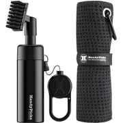 Golf Club Cleaner with Water Bottle Holds 5.5 OZ, Heavy Duty Metal Retractable Magnetic Clip, Waffle Microfiber Golf Towel, Water Brush Combo Kit, Black
