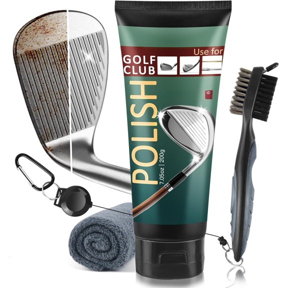 Golf Club Cleaning Kit 3-in-1 with Golf Club Cleaner Brush, Towel and 200g Golf Club Polish - Golf Club Care Kit for Groove Rust & Scratch Remover - Golf Accessories for Men