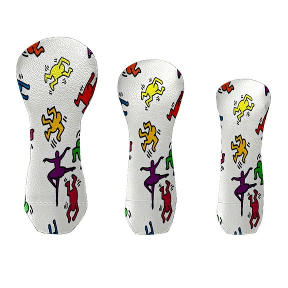 Golf Club Cover Velvet Lining Suitable for the First Wood, Fairway Wood and Hybrid Club Head Cover, Suitable for Men and Wome Colorful Little People Jumping Pattern