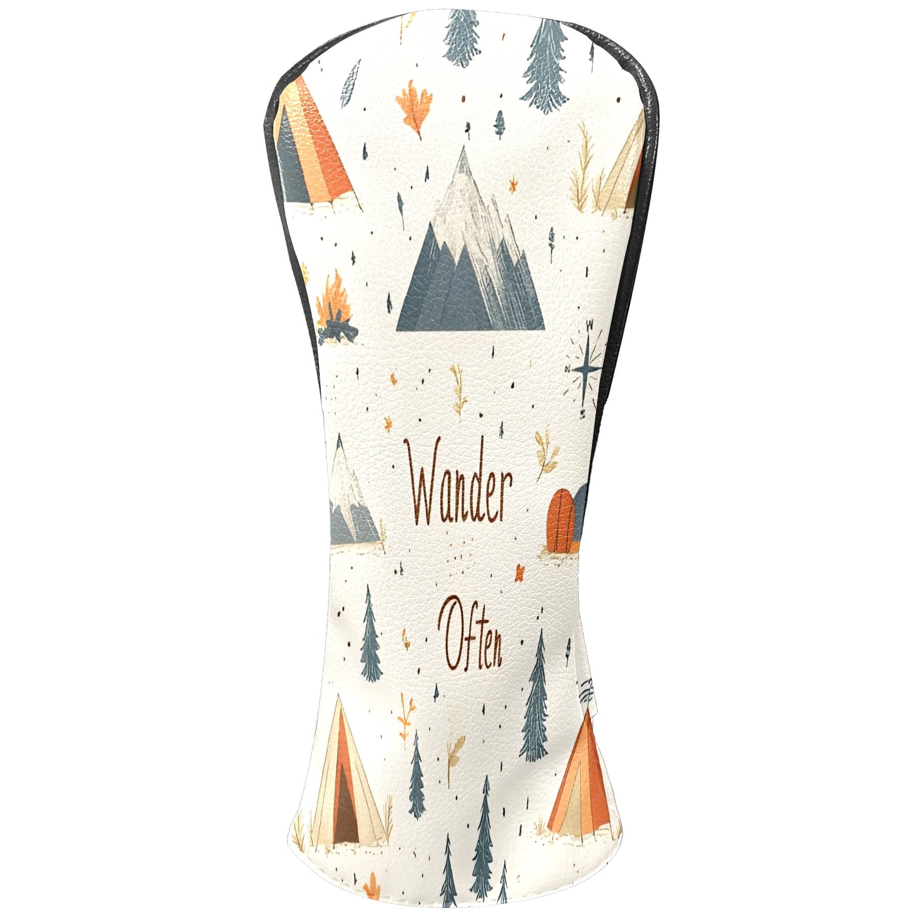 Golf Club Covers, Beige Camping Wander Premium PU Leather Driver Hybrid Putter Head Covers with Velvet Lining, Waterproof Golf Gifts for Men Women