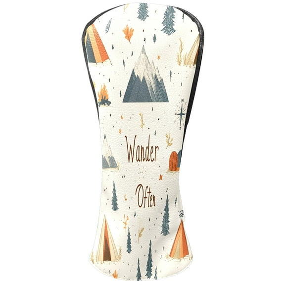 Golf Club Covers, Beige Camping Wander Premium PU Leather Driver Hybrid Putter Head Covers with Velvet Lining, Waterproof Golf Gifts for Men Women