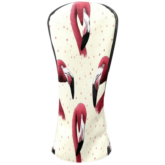 Golf Club Head Covers Beige Dots Flamingo for Driver and Fairway Woods, Premium PU Leather, Waterproof, Velvet Lining, Unisex Golf Gift