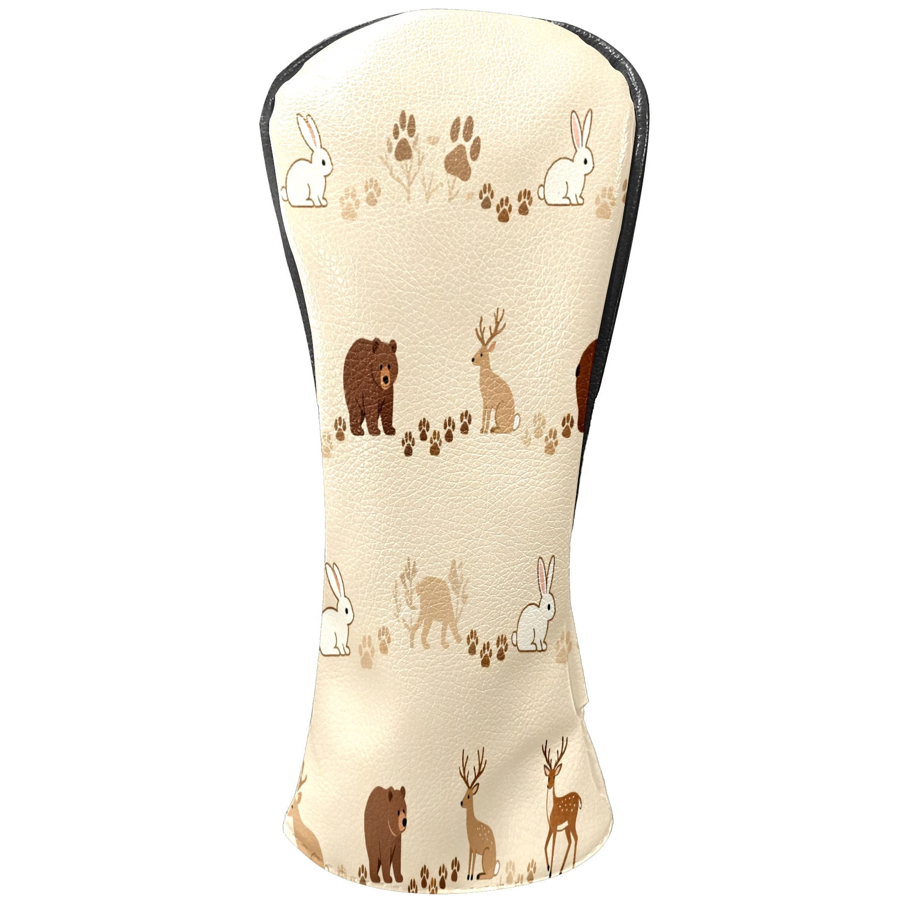 Golf Club Covers, Beige ForestAnimal Premium PU Leather Driver Hybrid Putter Head Covers with Velvet Lining, Waterproof Golf Gifts for Men Women