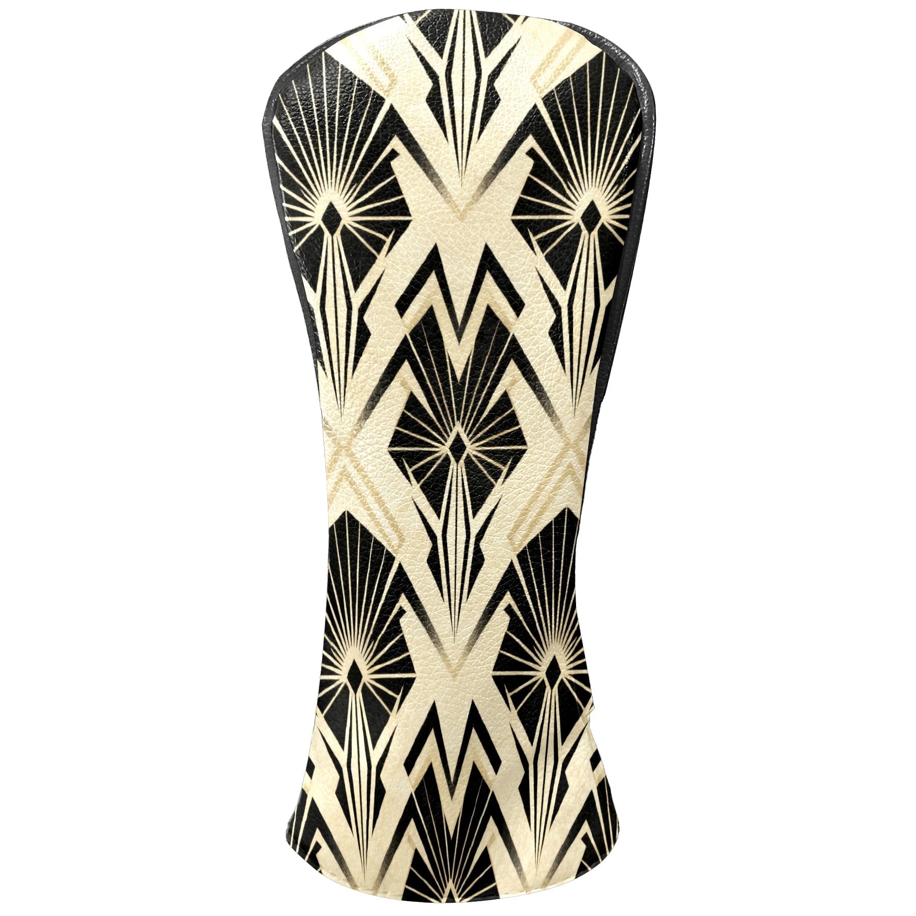 Golf Club Covers, Beige GeometricPattern Premium PU Leather Driver Hybrid Putter Head Covers with Velvet Lining, Waterproof Golf Gifts for Men Women