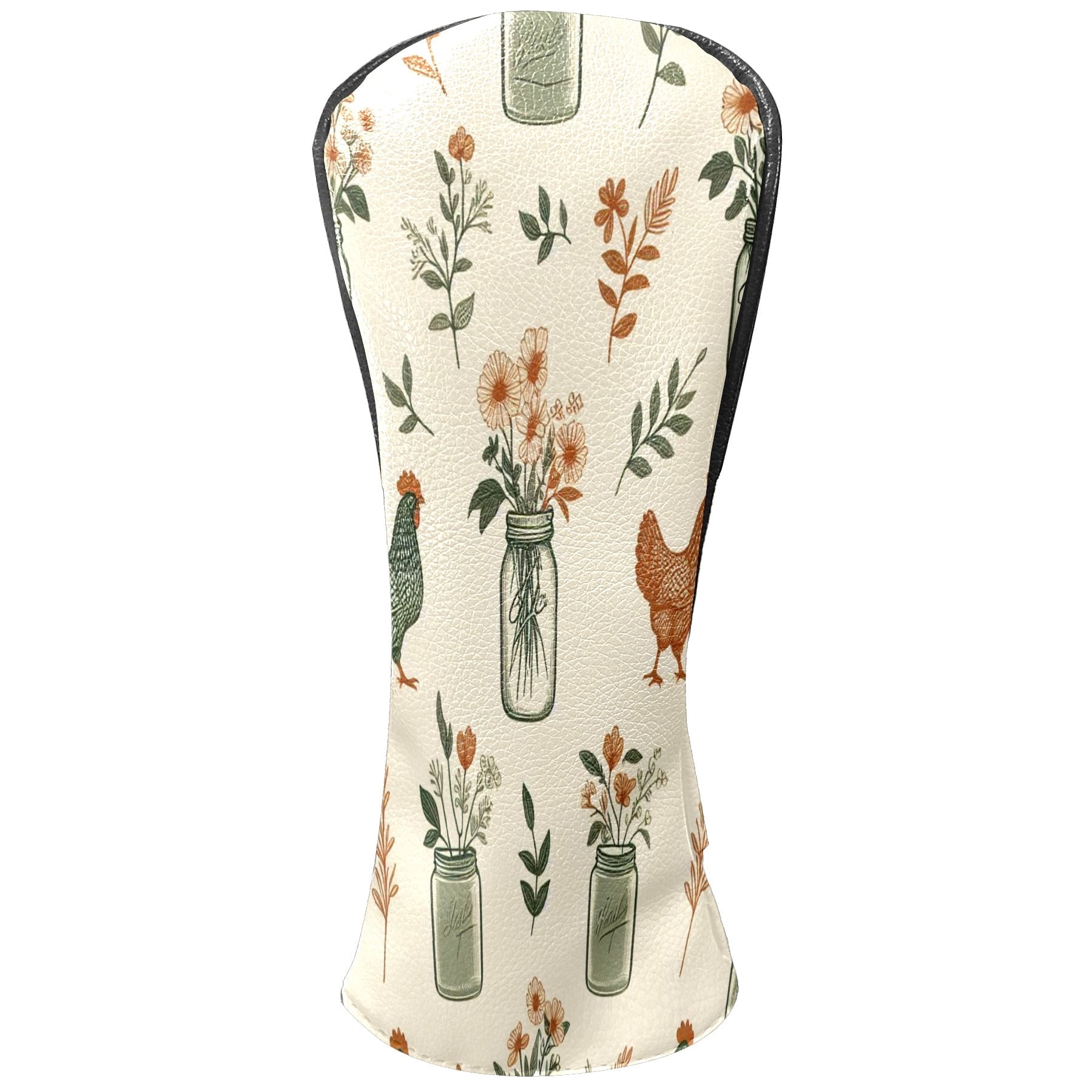 Golf Club Covers, Beige Vase Chicken Floral Premium PU Leather Driver Hybrid Putter Head Covers with Velvet Lining, Waterproof Golf Gifts for Men Women