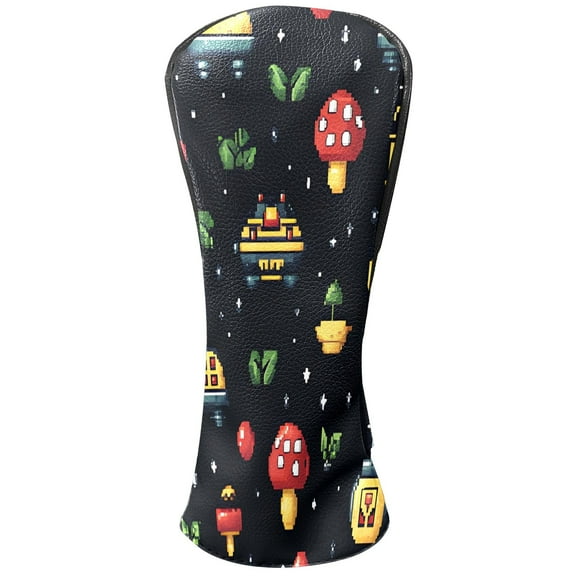 Golf Club Covers, Black Alien Elements Premium PU Leather Driver Hybrid Putter Head Covers with Velvet Lining, Waterproof Golf Gifts for Men Women