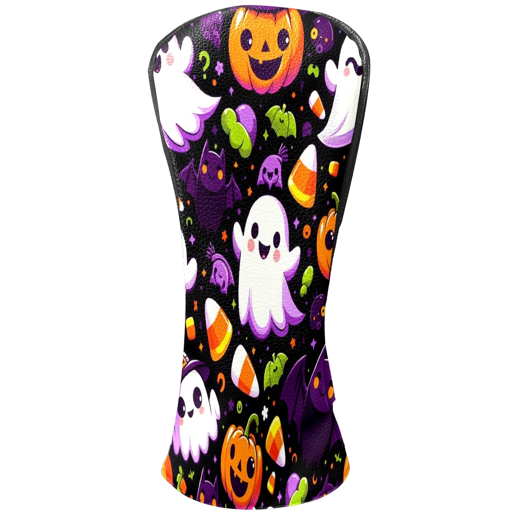 Golf Club Covers, Black Halloween Ghosts Premium PU Leather Driver Hybrid Putter Head Covers with Velvet Lining, Waterproof Golf Gifts for Men Women