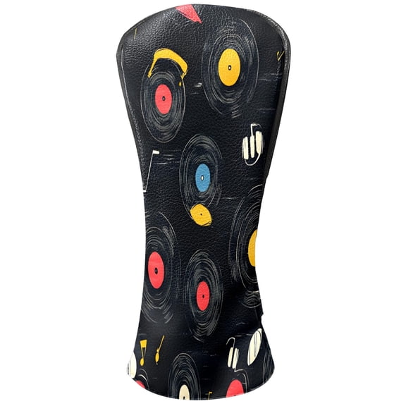 Golf Club Covers, Black MusicRecord Premium PU Leather Driver Hybrid Putter Head Covers with Velvet Lining, Waterproof Golf Gifts for Men Women