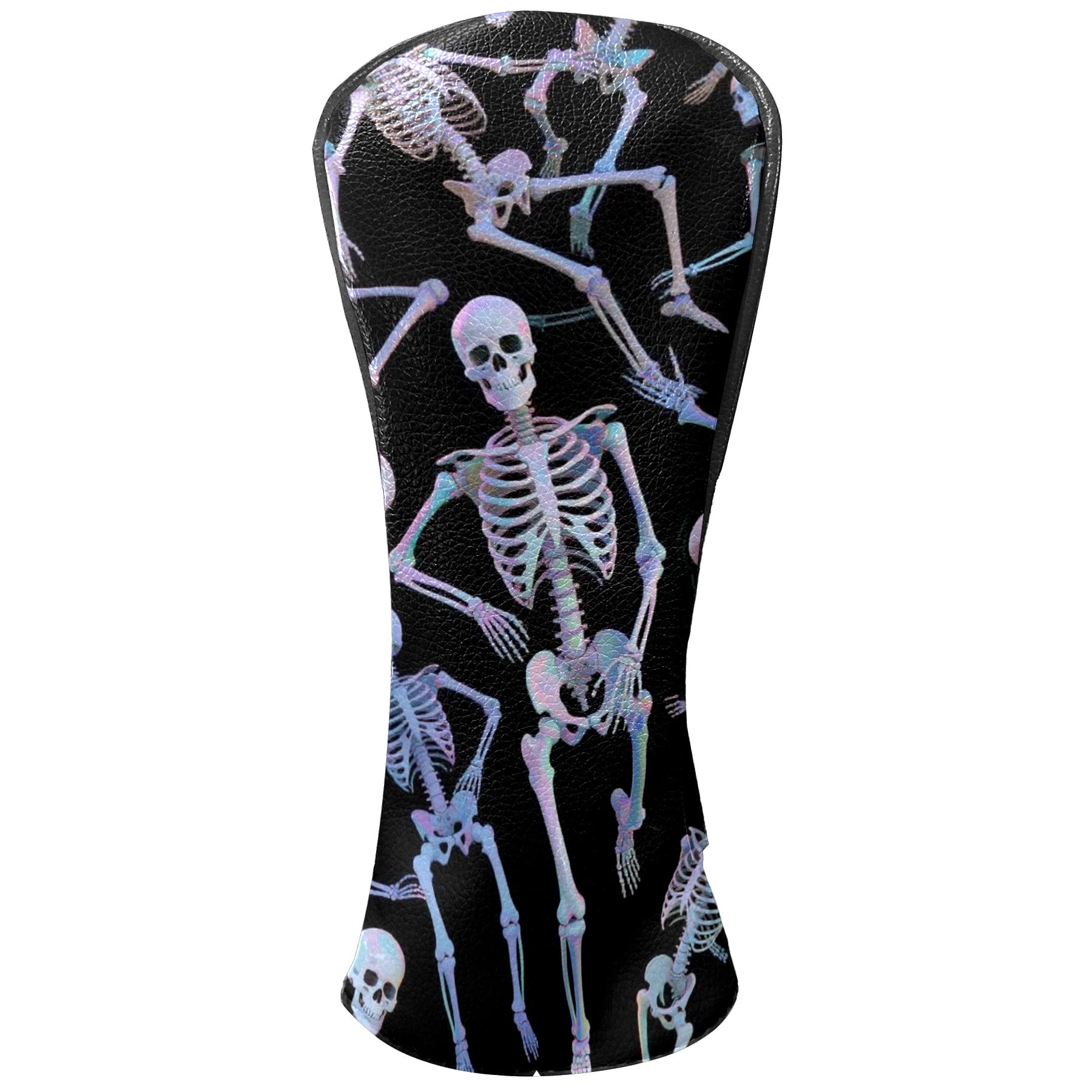 Golf Club Covers, Black Skeleton Premium PU Leather Driver Hybrid Putter Head Covers with Velvet Lining, Waterproof Golf Gifts for Men Women