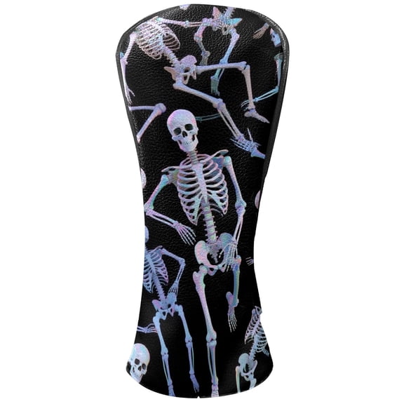 Golf Club Covers, Black Skeleton Premium PU Leather Driver Hybrid Putter Head Covers with Velvet Lining, Waterproof Golf Gifts for Men Women