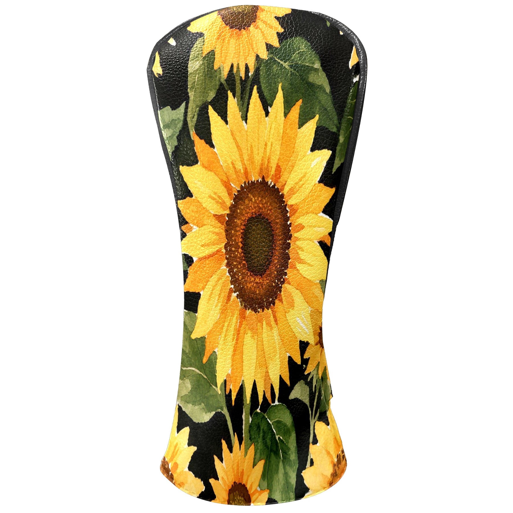 Golf Club Covers, Black Sunflower Premium PU Leather Driver Hybrid Putter Head Covers with Velvet Lining, Waterproof Golf Gifts for Men Women
