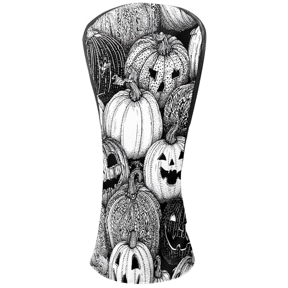 Golf Club Head Covers BlackWhite Pumpkin for Driver and Fairway Woods, Premium PU Leather, Waterproof, Velvet Lining, Unisex Golf Gift