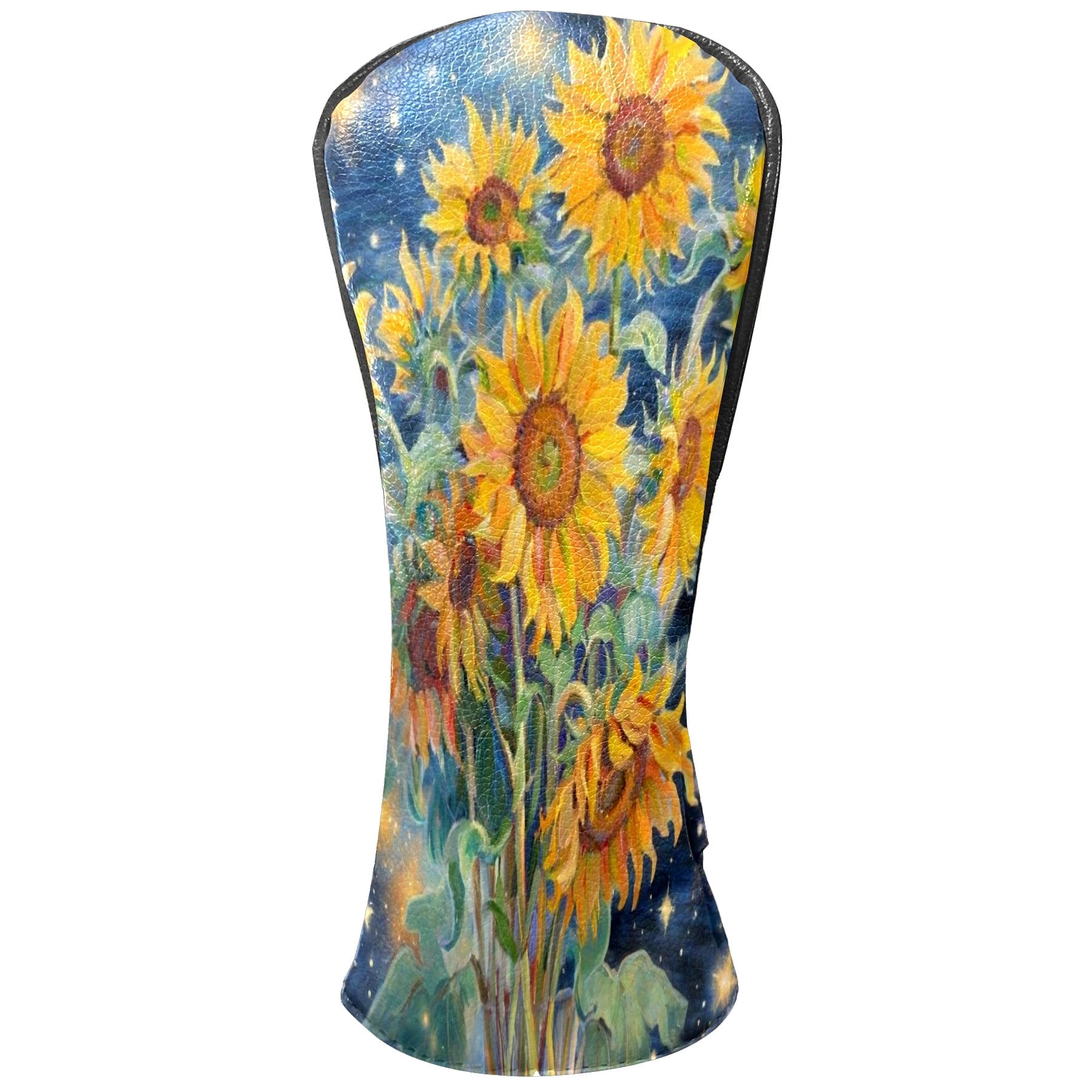 Golf Club Covers, Blue Sunflower Premium PU Leather Driver Hybrid Putter Head Covers with Velvet Lining, Waterproof Golf Gifts for Men Women