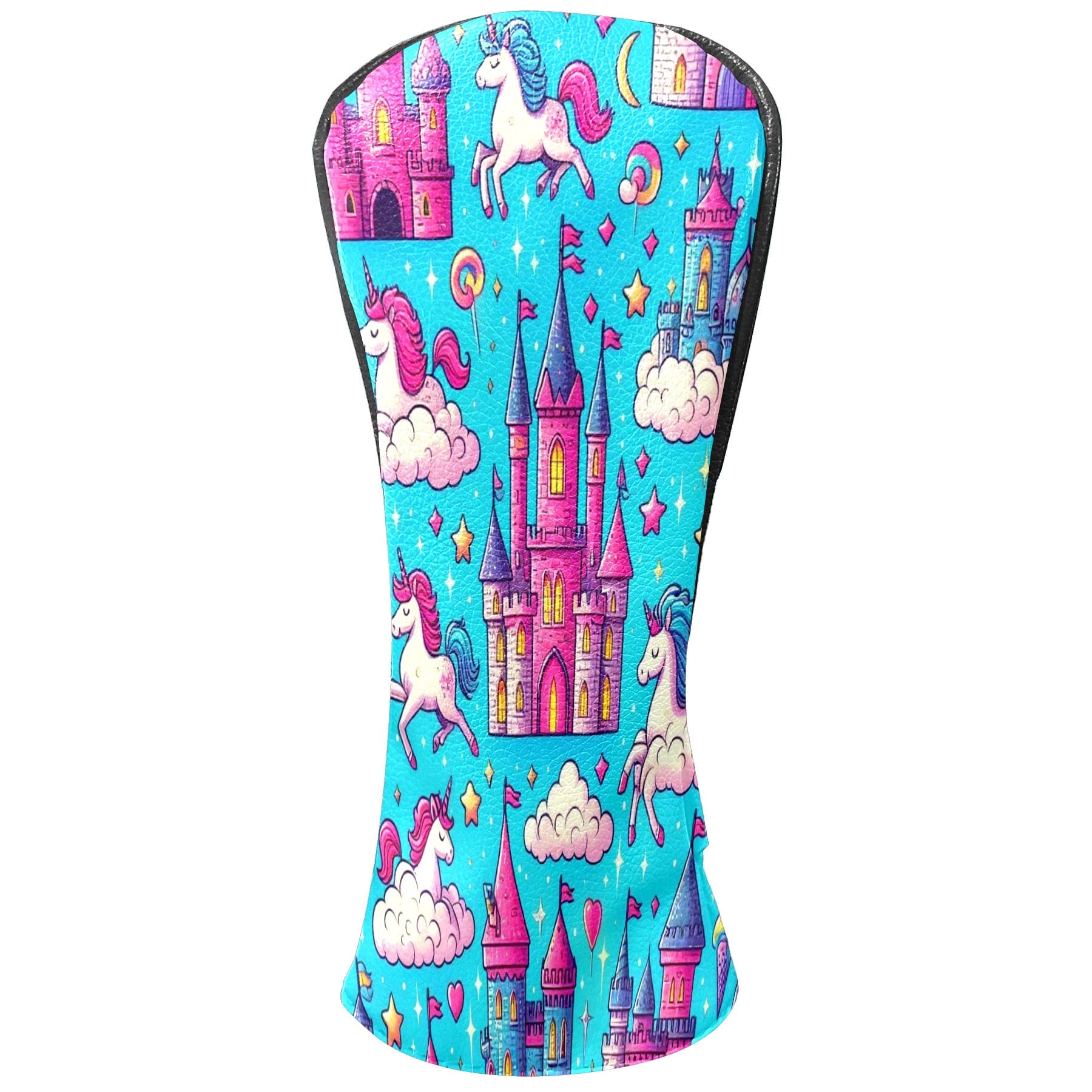 Golf Club Covers, Blue Unicorn Castle Premium PU Leather Driver Hybrid Putter Head Covers with Velvet Lining, Waterproof Golf Gifts for Men Women