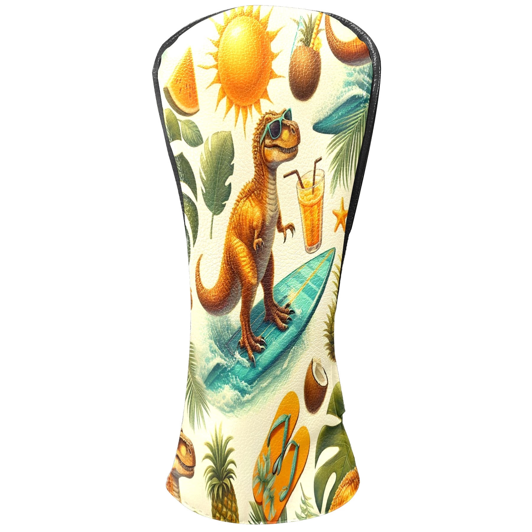 Golf Club Covers, Bright Dinosaur Surf Premium PU Leather Driver Hybrid Putter Head Covers with Velvet Lining, Waterproof Golf Gifts for Men Women