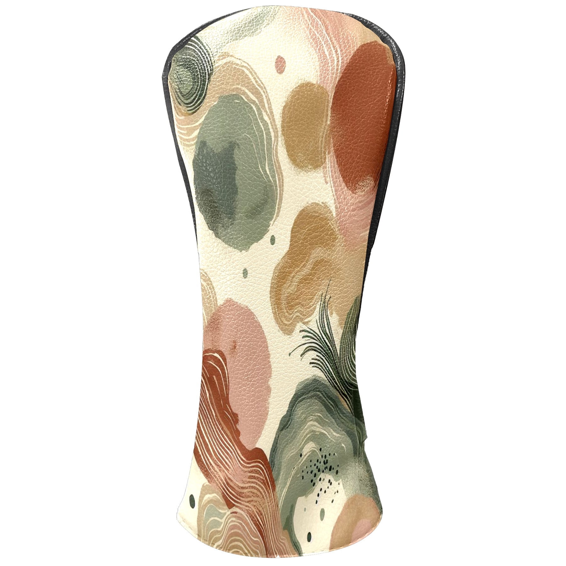 Golf Club Covers, Brown Abstract Waves Premium PU Leather Driver Hybrid Putter Head Covers with Velvet Lining, Waterproof Golf Gifts for Men Women