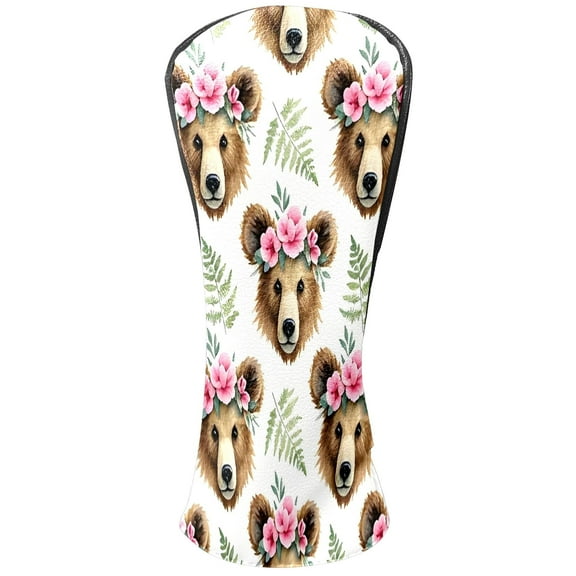 Golf Club Covers, Brown BearFlower Premium PU Leather Driver Hybrid Putter Head Covers with Velvet Lining, Waterproof Golf Gifts for Men Women