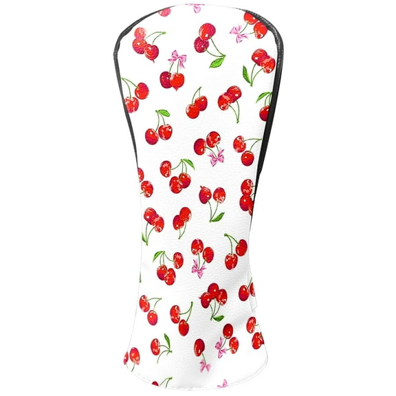 Golf Club Head Covers Cherry White for Driver and Fairway Woods, Premium PU Leather, Waterproof, Velvet Lining, Unisex Golf Gift