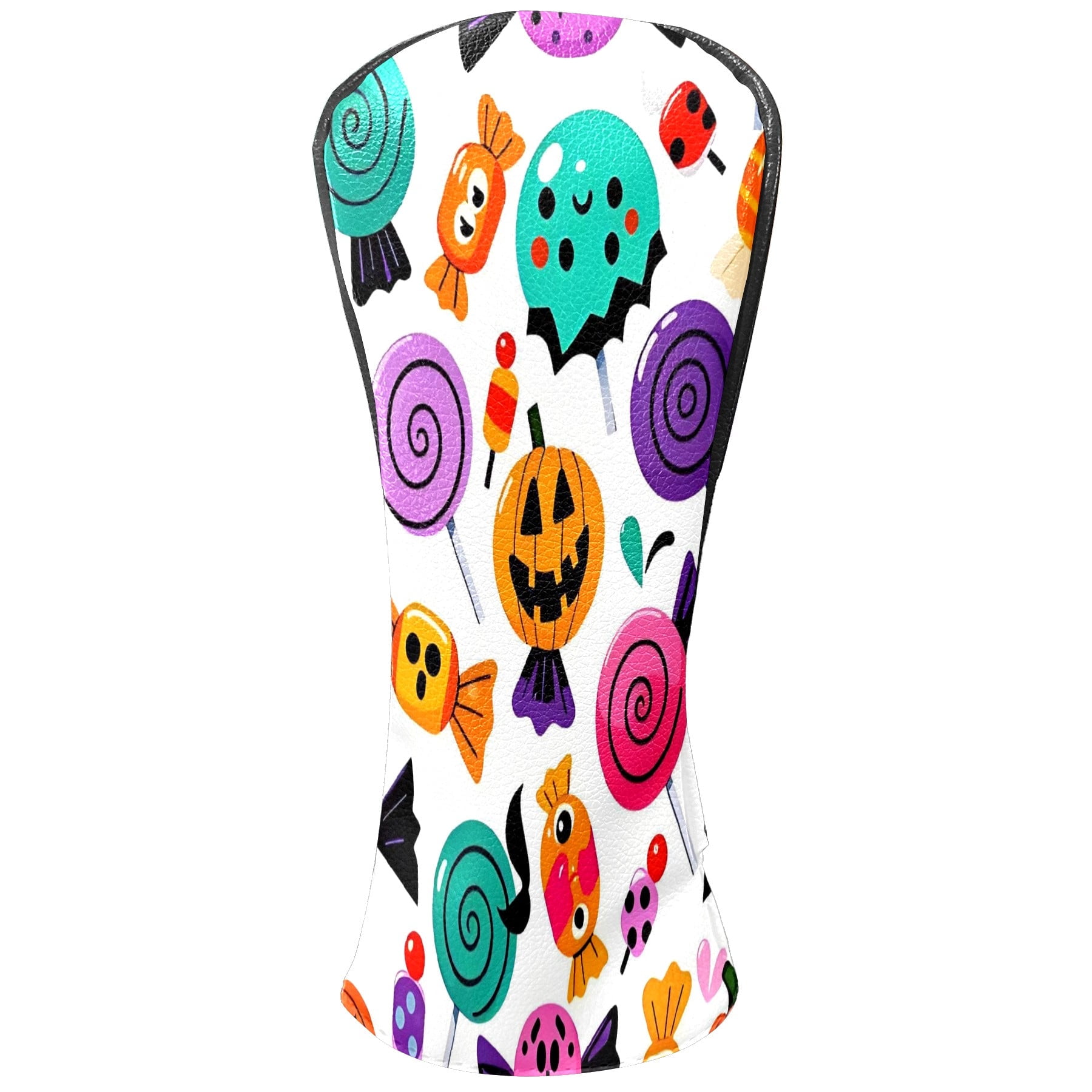 Golf Club Covers, Colorful CandySkull Premium PU Leather Driver Hybrid Putter Head Covers with Velvet Lining, Waterproof Golf Gifts for Men Women