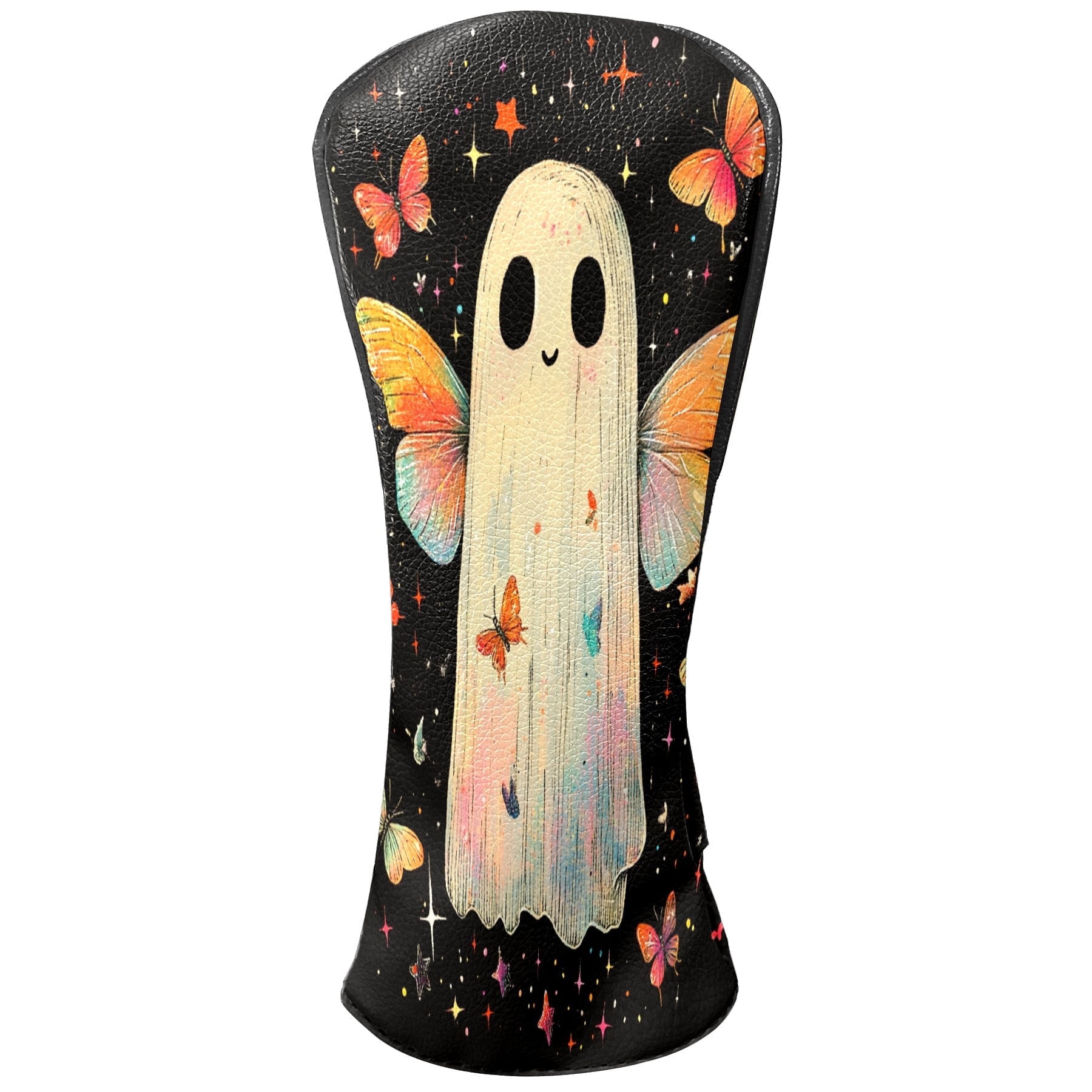 Golf Club Head Covers Colorful Ghost Butterfly for Driver and Fairway Woods, Premium PU Leather, Waterproof, Velvet Lining, Unisex Golf Gift
