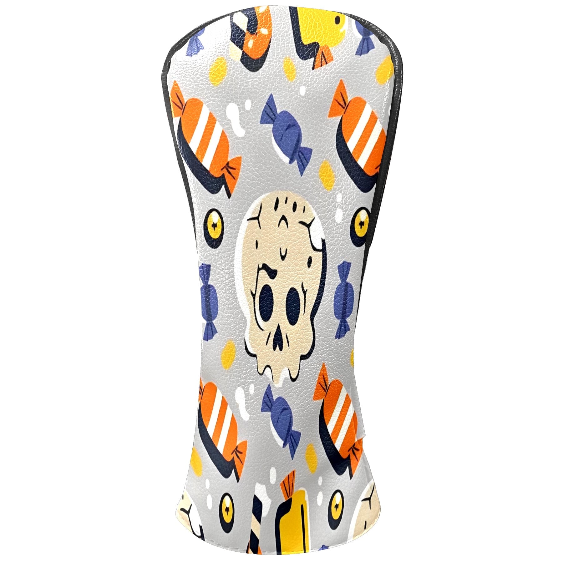 Golf Club Covers, Colorful HalloweenCandy Premium PU Leather Driver Hybrid Putter Head Covers with Velvet Lining, Waterproof Golf Gifts for Men Women