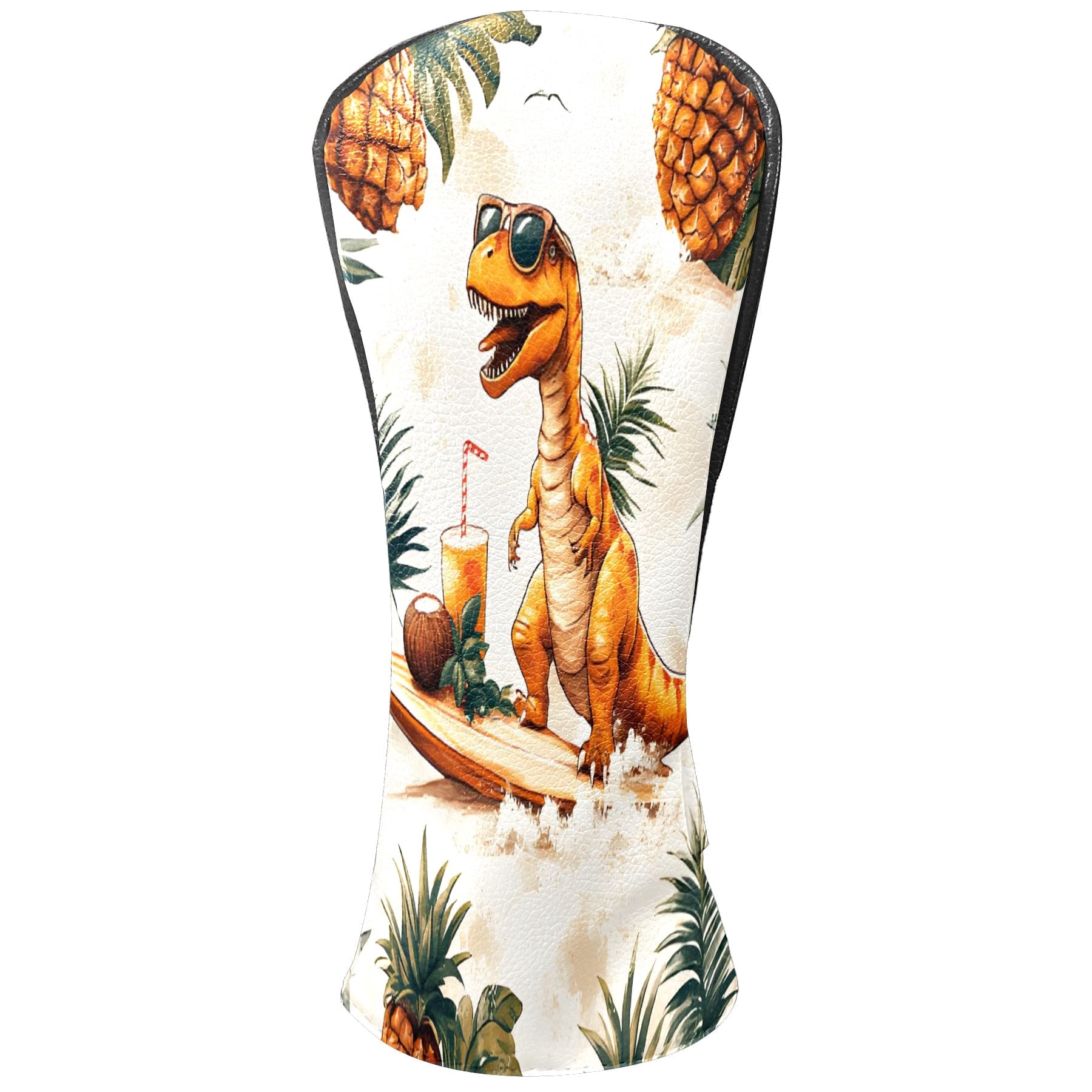 Golf Club Covers, Cream Dino Tropical Premium PU Leather Driver Hybrid Putter Head Covers with Velvet Lining, Waterproof Golf Gifts for Men Women
