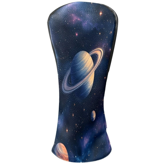 Golf Club Covers, Dark Blue Celestial Planets Premium PU Leather Driver Hybrid Putter Head Covers with Velvet Lining, Waterproof Golf Gifts for Men Women