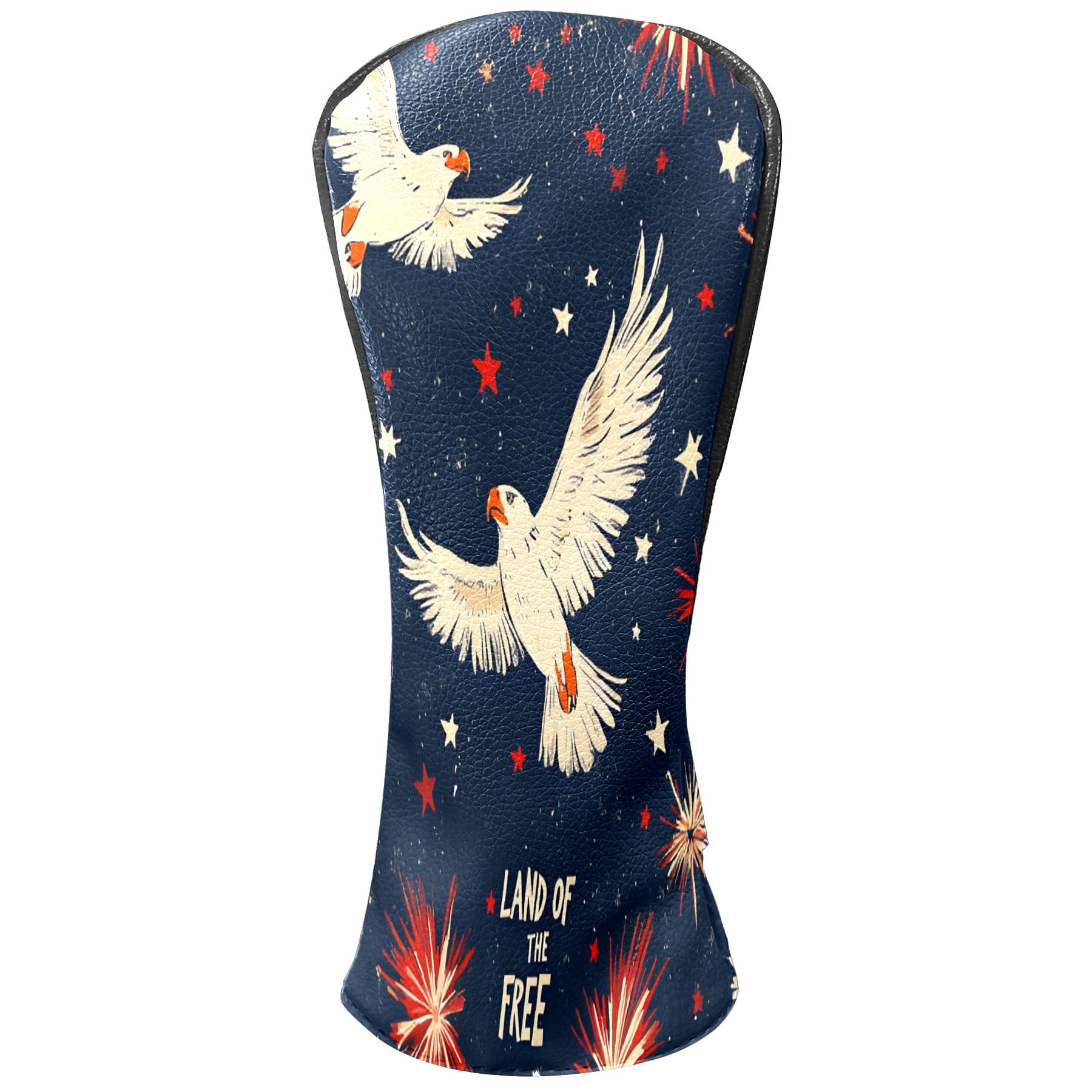Golf Club Covers, Dark Blue Eagle Fireworks Premium PU Leather Driver Hybrid Putter Head Covers with Velvet Lining, Waterproof Golf Gifts for Men Women