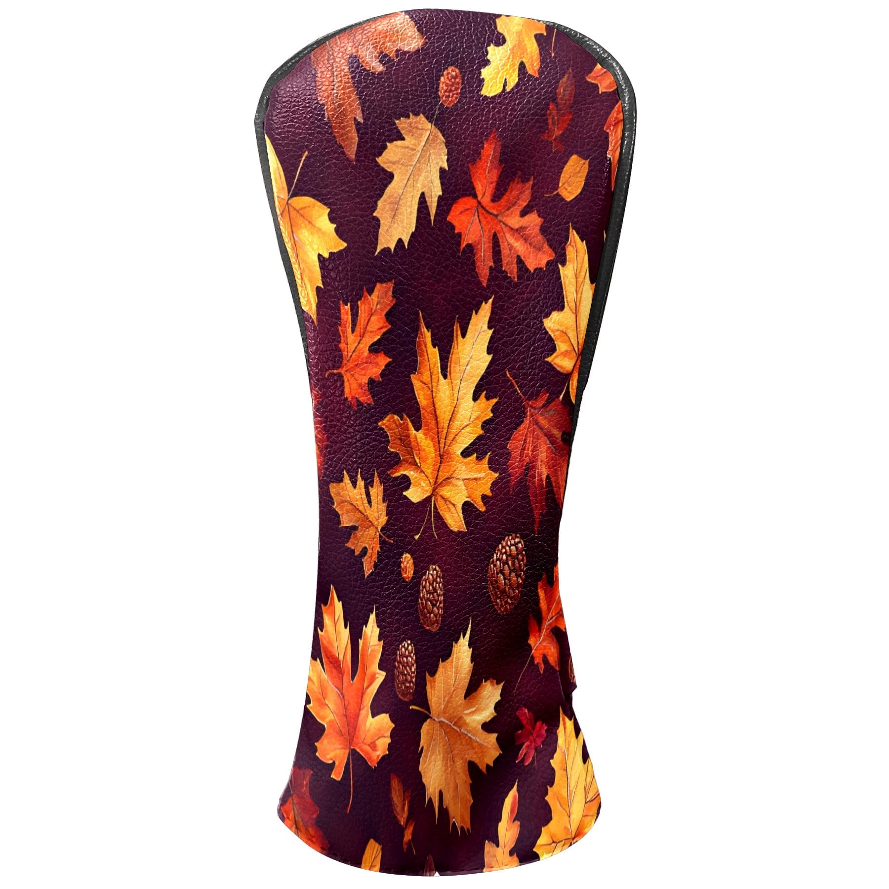Golf Club Covers, Dark Red Autumn Leaves Premium PU Leather Driver Hybrid Putter Head Covers with Velvet Lining, Waterproof Golf Gifts for Men Women