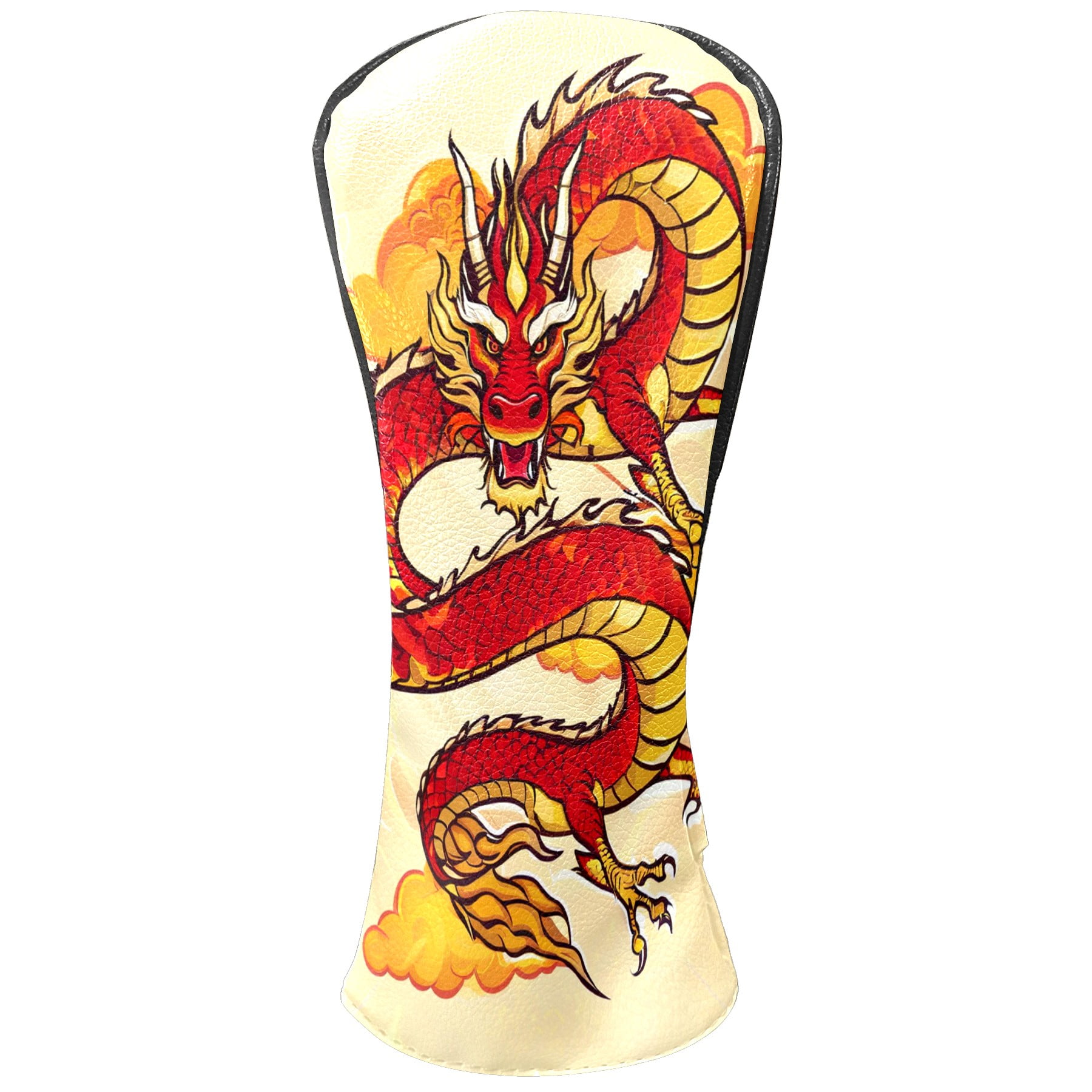 Golf Club Covers, Dragon Yellow Premium PU Leather Driver Hybrid Putter Head Covers with Velvet Lining, Waterproof Golf Gifts for Men Women