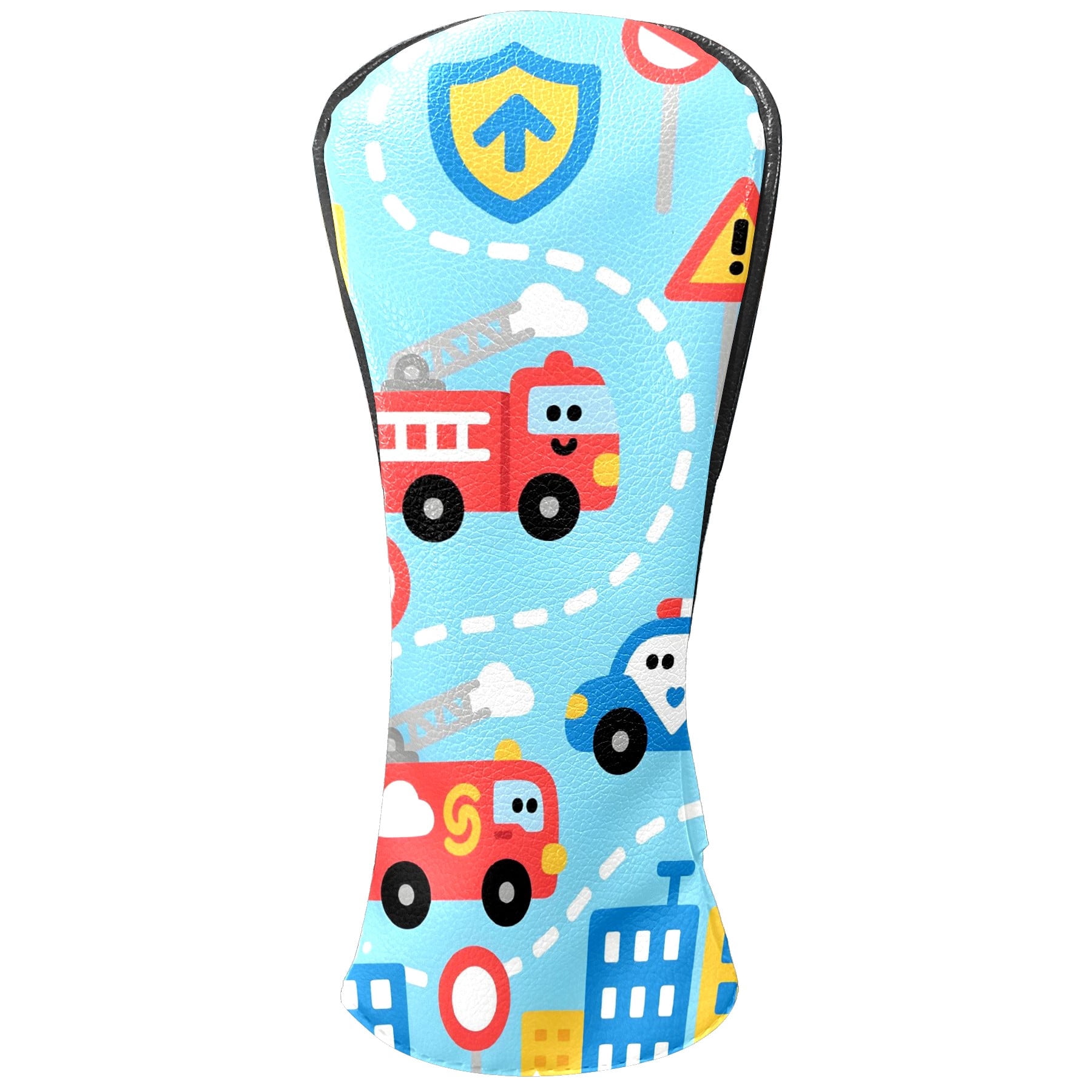 Golf Club Covers, Firefighter Police Car Blue Premium PU Leather Driver Hybrid Putter Head Covers with Velvet Lining, Waterproof Golf Gifts for Men Women